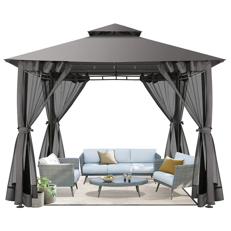 Tooluck Heavy Duty Steel Frame Gazebo With Cold Proof Curtains