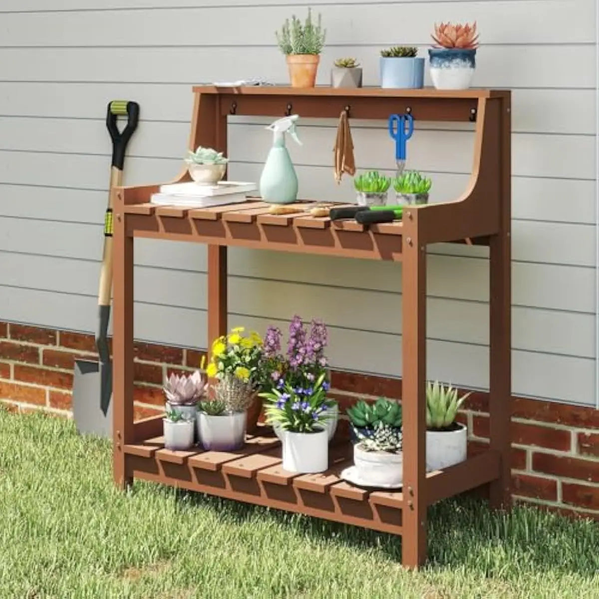 All Weather HDPE Outdoor Potting Bench With Tool Hooks