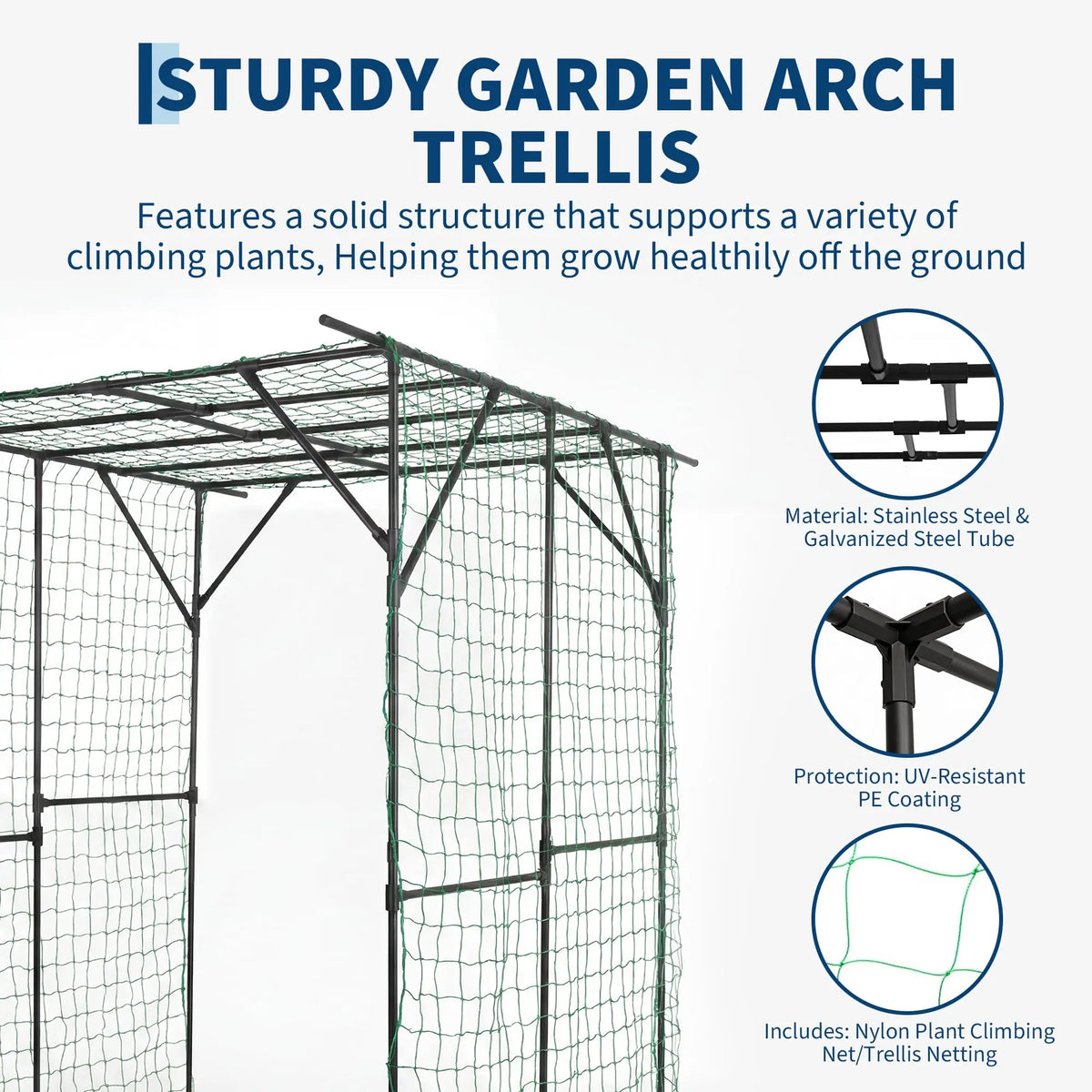 HiMISS Metal Garden Arch Trellis With Netting For Climbing Plants
