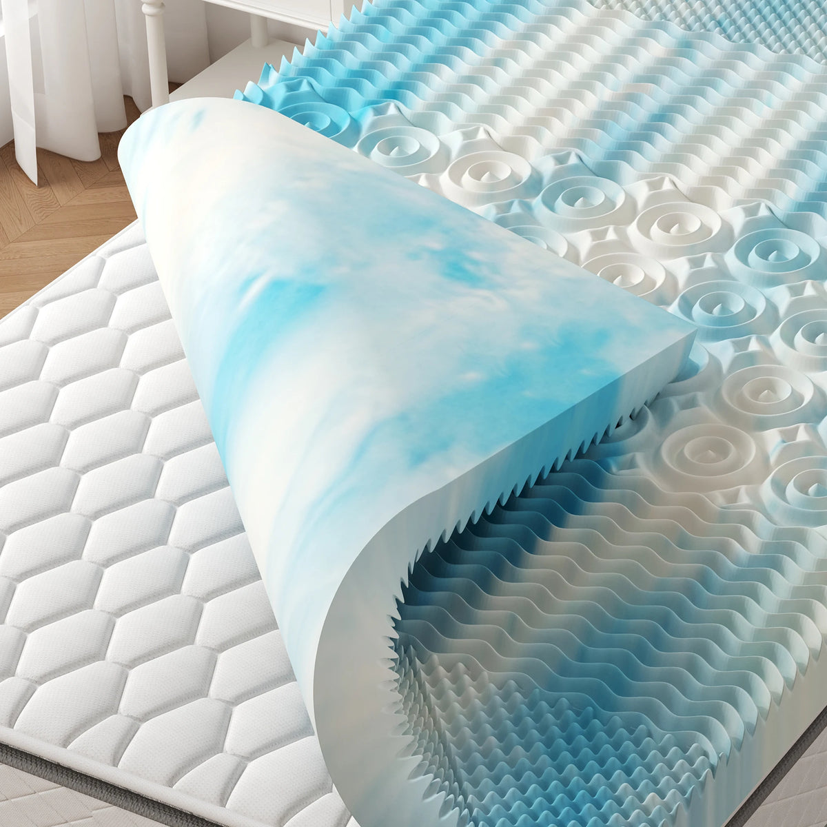 JHK Cooling Gel Memory Foam Topper With Five Zone Pressure Relief