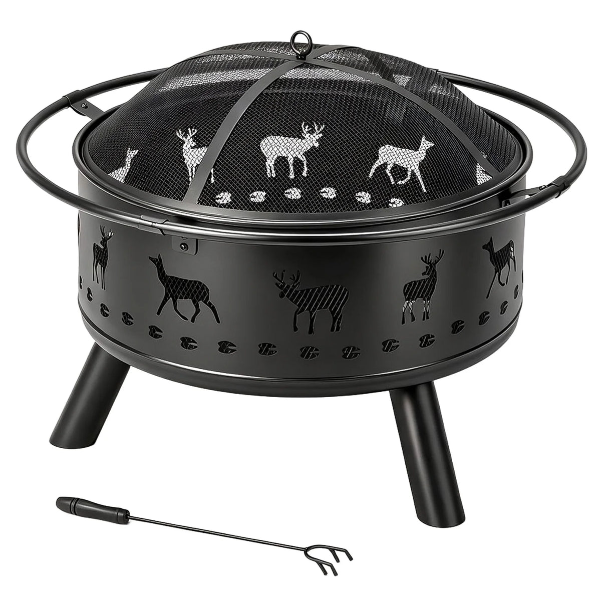 Outdoor Wood Burning Fire Pit With Hinged Spark Screen Lid