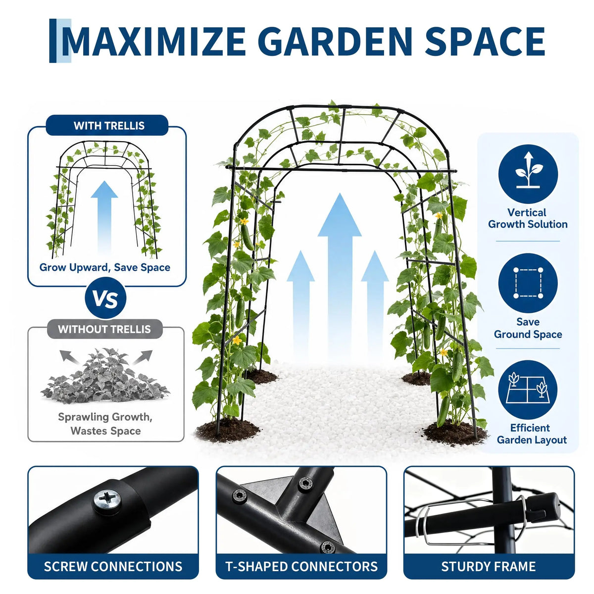 HiMISS Metal Garden Arch Trellis For Climbing Plants