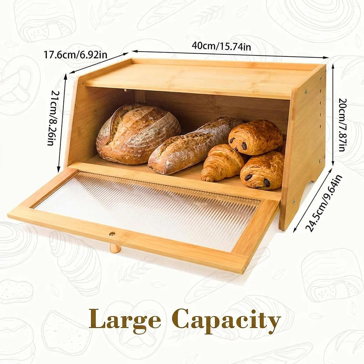 Single Tier Farmhouse Bamboo Bread Box for Kitchen Countertop