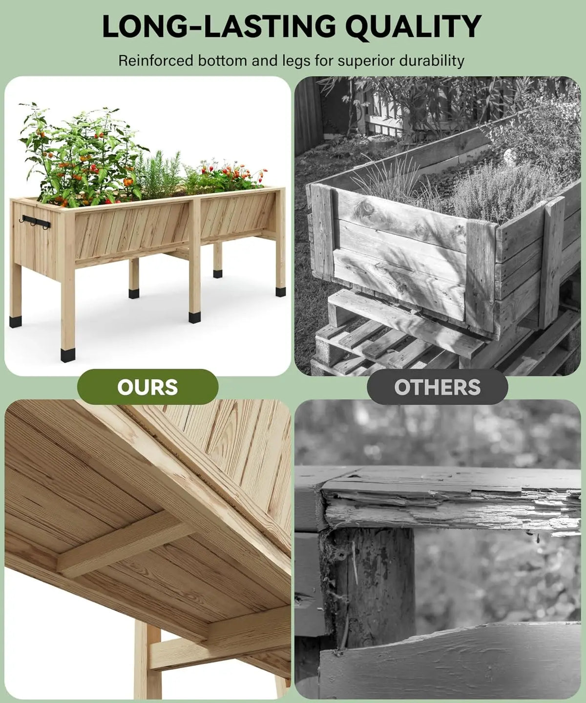 Wood Raised Garden Planter Box With Hooks For Home Gardening