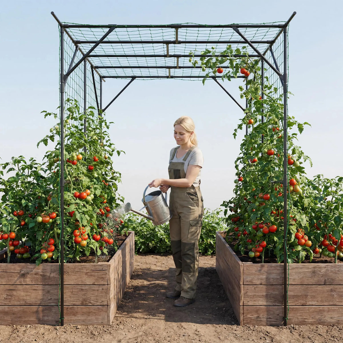 HiMISS Metal Garden Arch Trellis With Netting For Climbing Plants