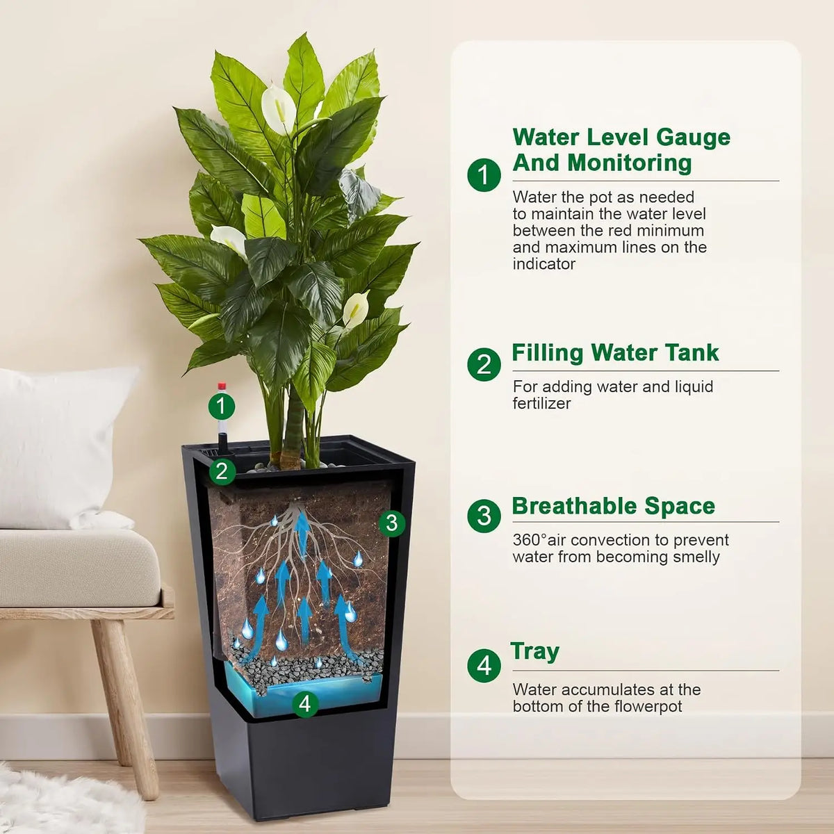 TWISTER.CK Self Watering Planters With Drainage For Indoor Outdoor Use