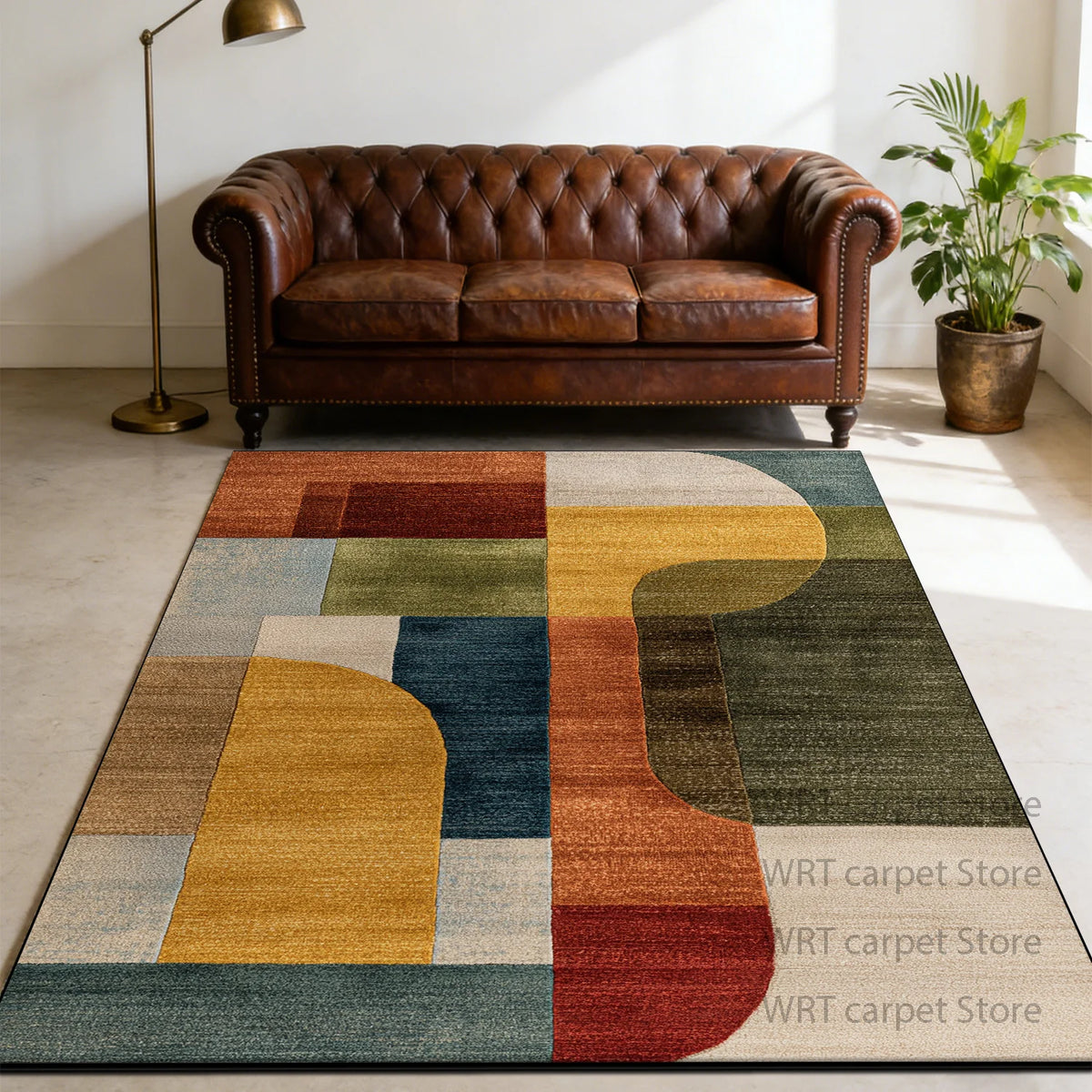 Retro Geometric Washable Anti Slip Polyester Area Rug For Homes