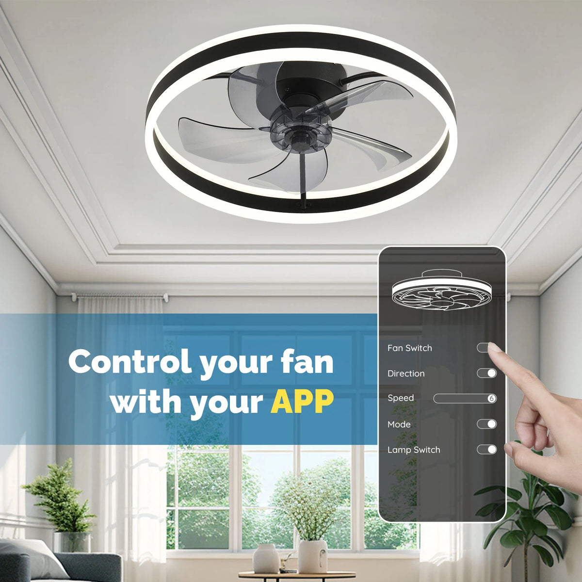 Orison Modern Flush Mount Ceiling Fan With Dimmable LED Remote