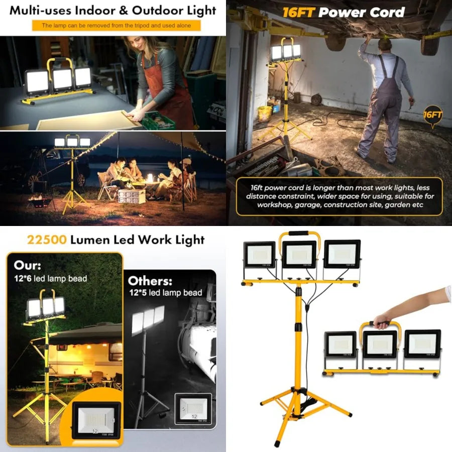 Three Head LED Work Light With Stand And Individual Switches