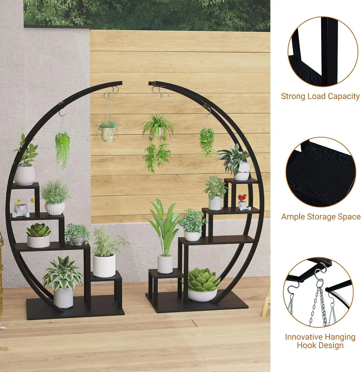 TWISTER.CK Metal Five Tier Plant Stand With Hanging Hooks