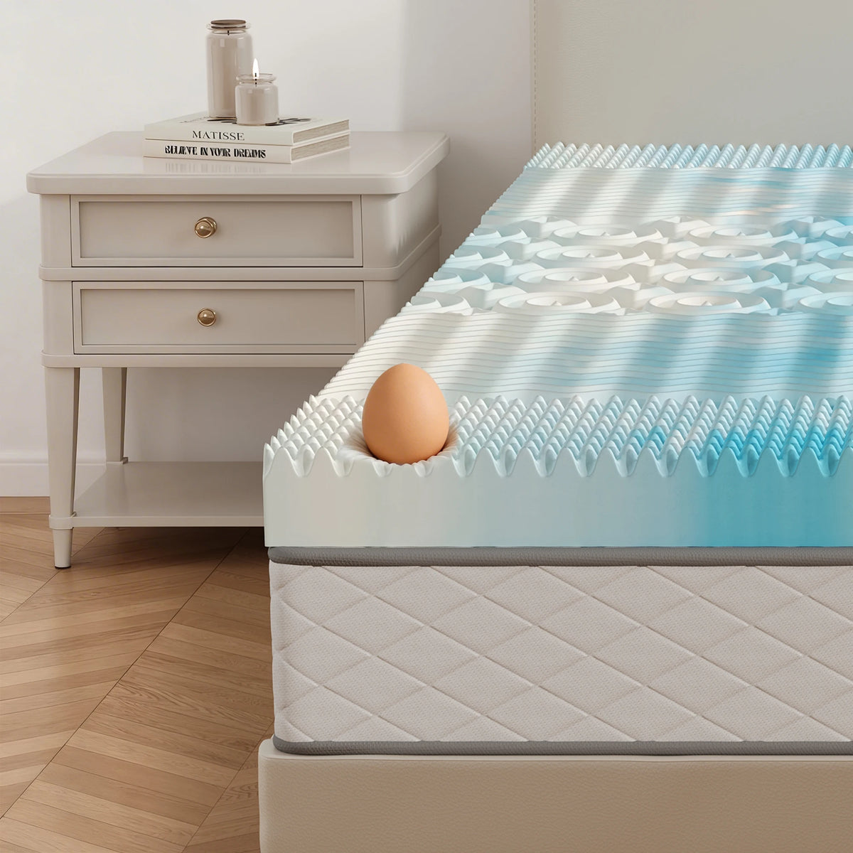 JHK Cooling Gel Memory Foam Topper With Five Zone Pressure Relief