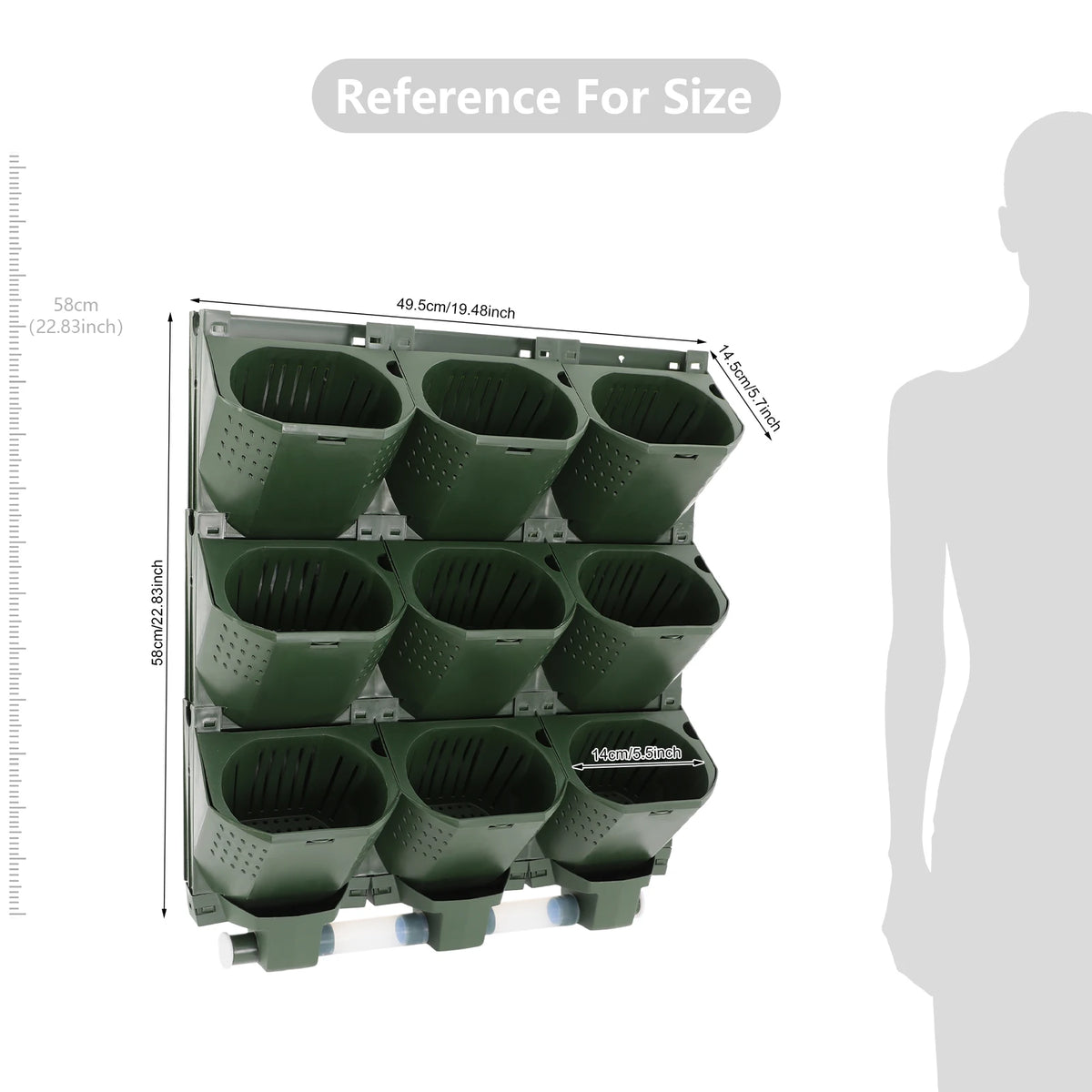 Modular Vertical Wall Planter With Nine Pots And Drainage Trays