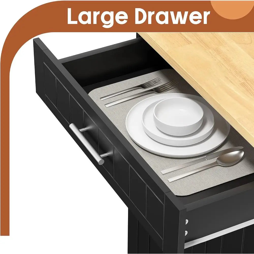 Rolling Kitchen Island Cart With Storage Cabinet And Towel Rack