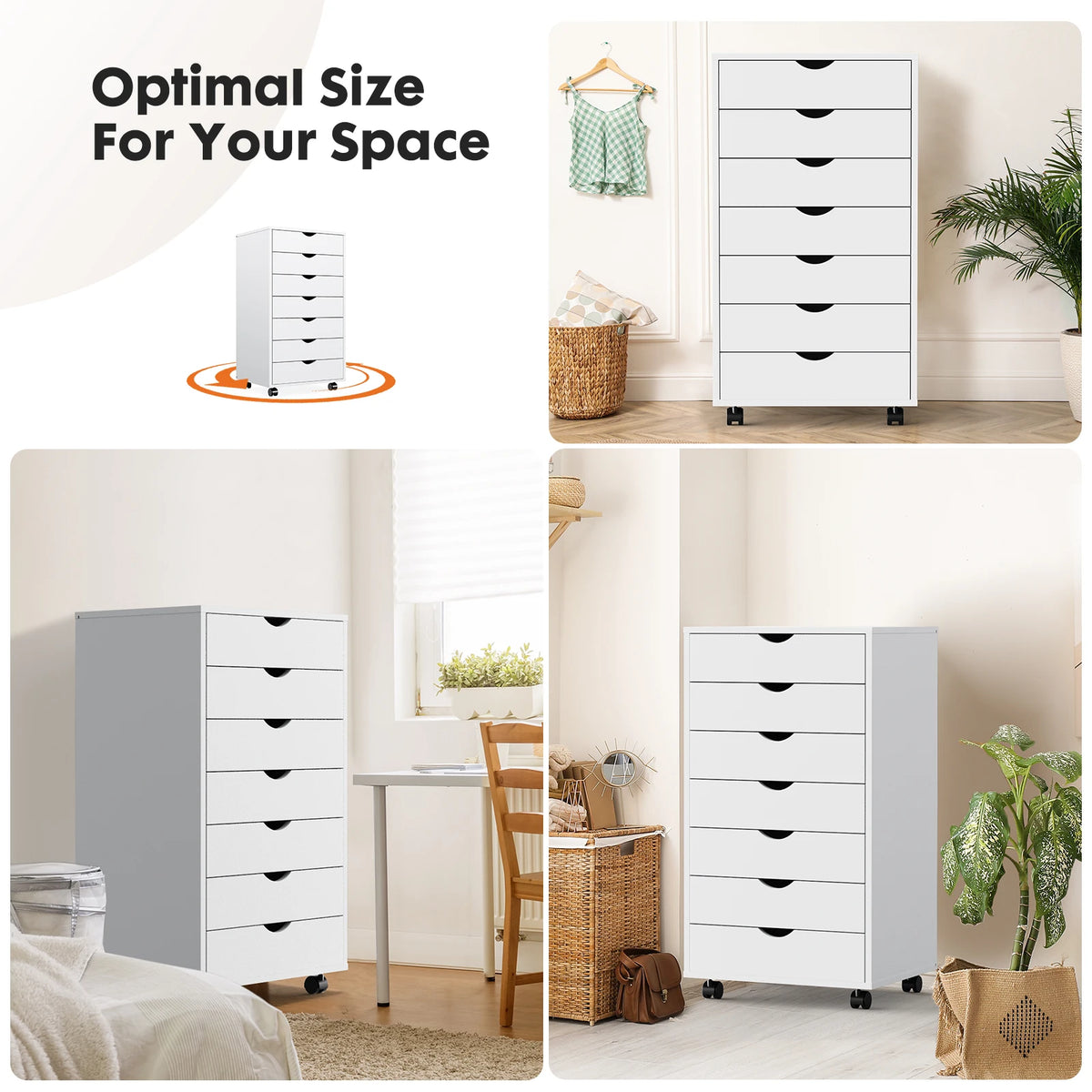 JHK 7 Drawer Wooden Storage Cabinet With Wheels Organizer