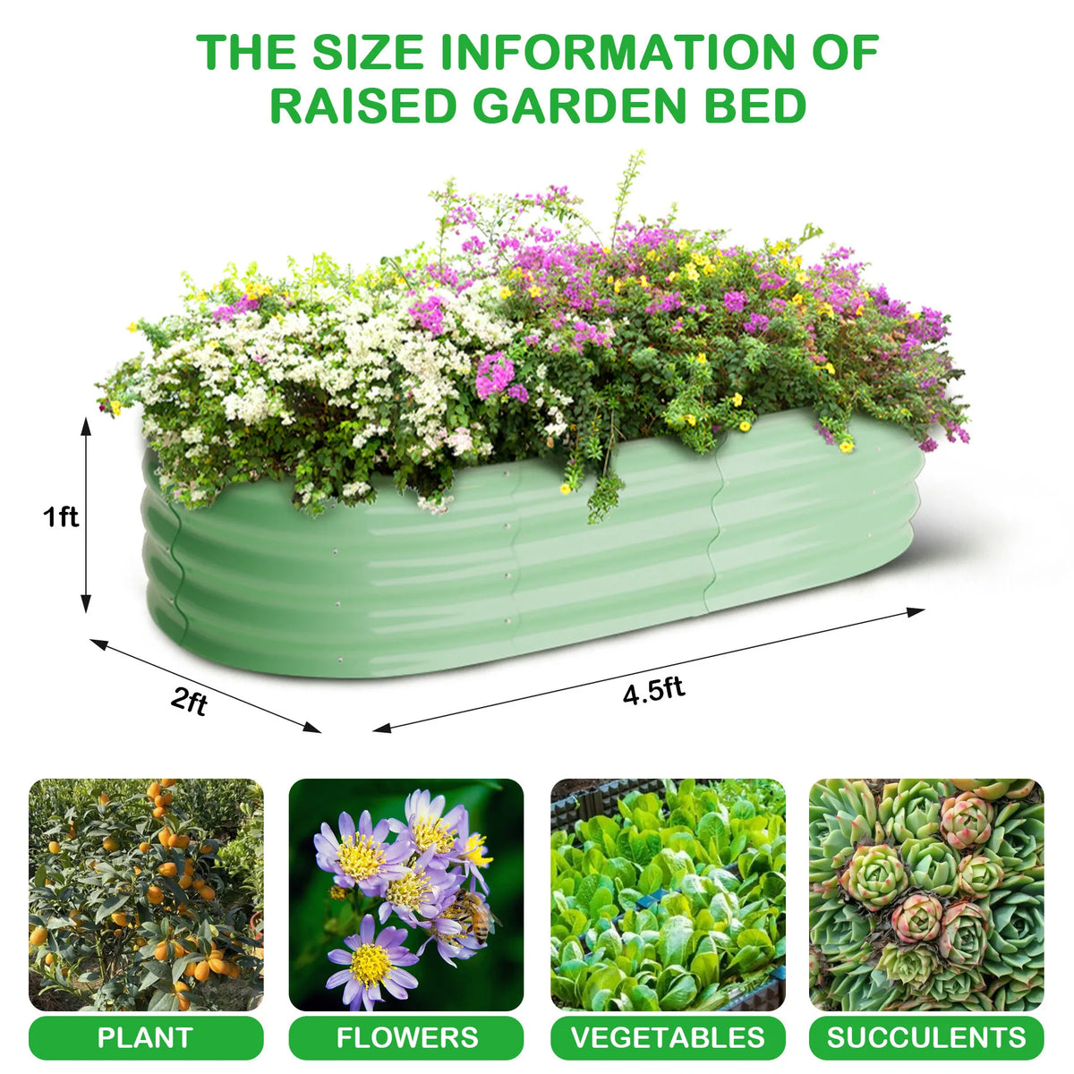 HiMISS Oval Galvanized Steel Raised Herb And Vegetable Garden Bed