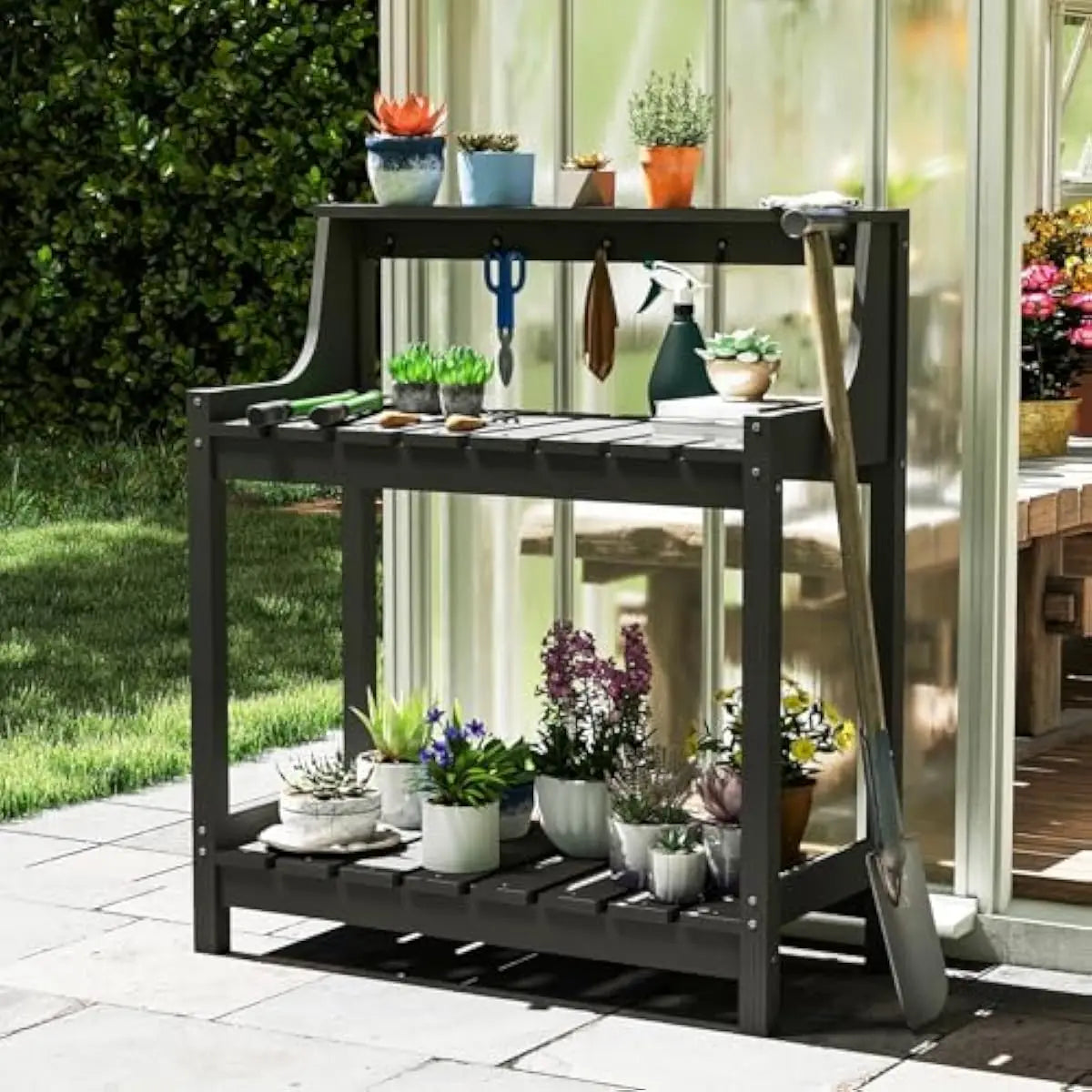 All Weather HDPE Outdoor Potting Bench With Tool Hooks
