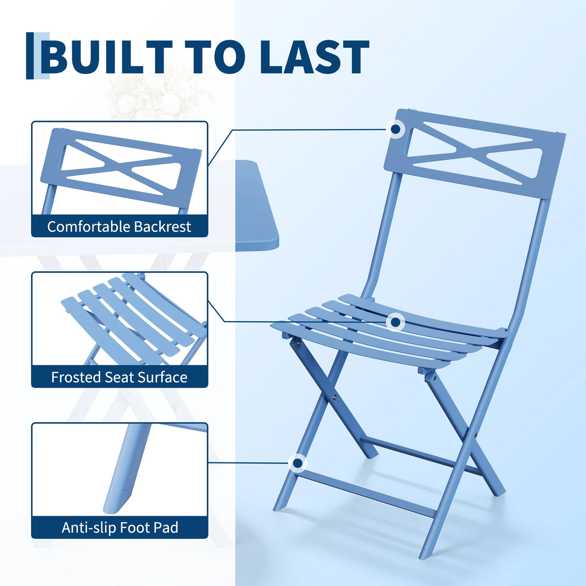 GarveeLife Folding Patio Bistro Set With Table And Two Chairs
