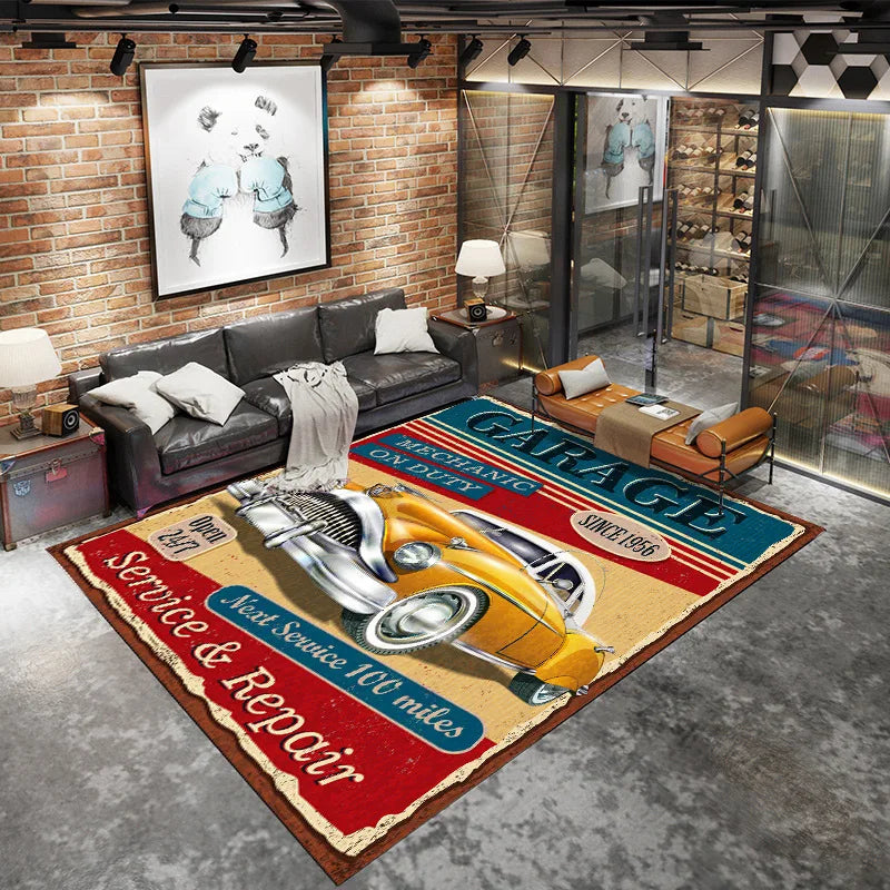 American Industrial Geometric Polyester Non Slip Home Lounge Rug