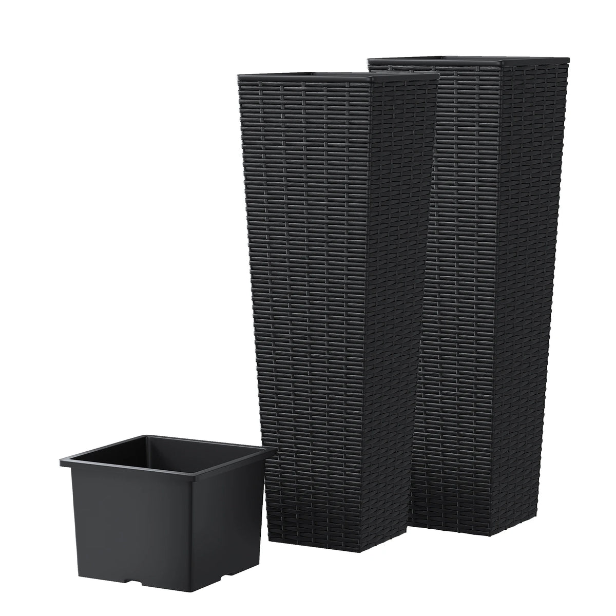 Romellar Modern Resin Rattan Texture Tall Planter Pots With Drainage