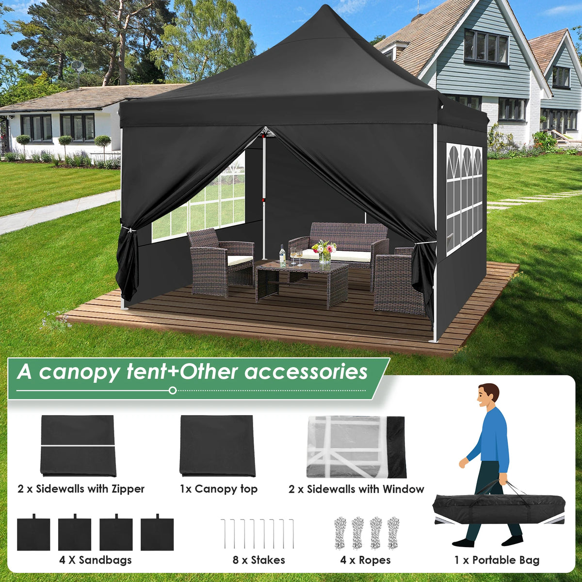 Tooluck Waterproof Instant Canopy Featuring Removable Sidewalls