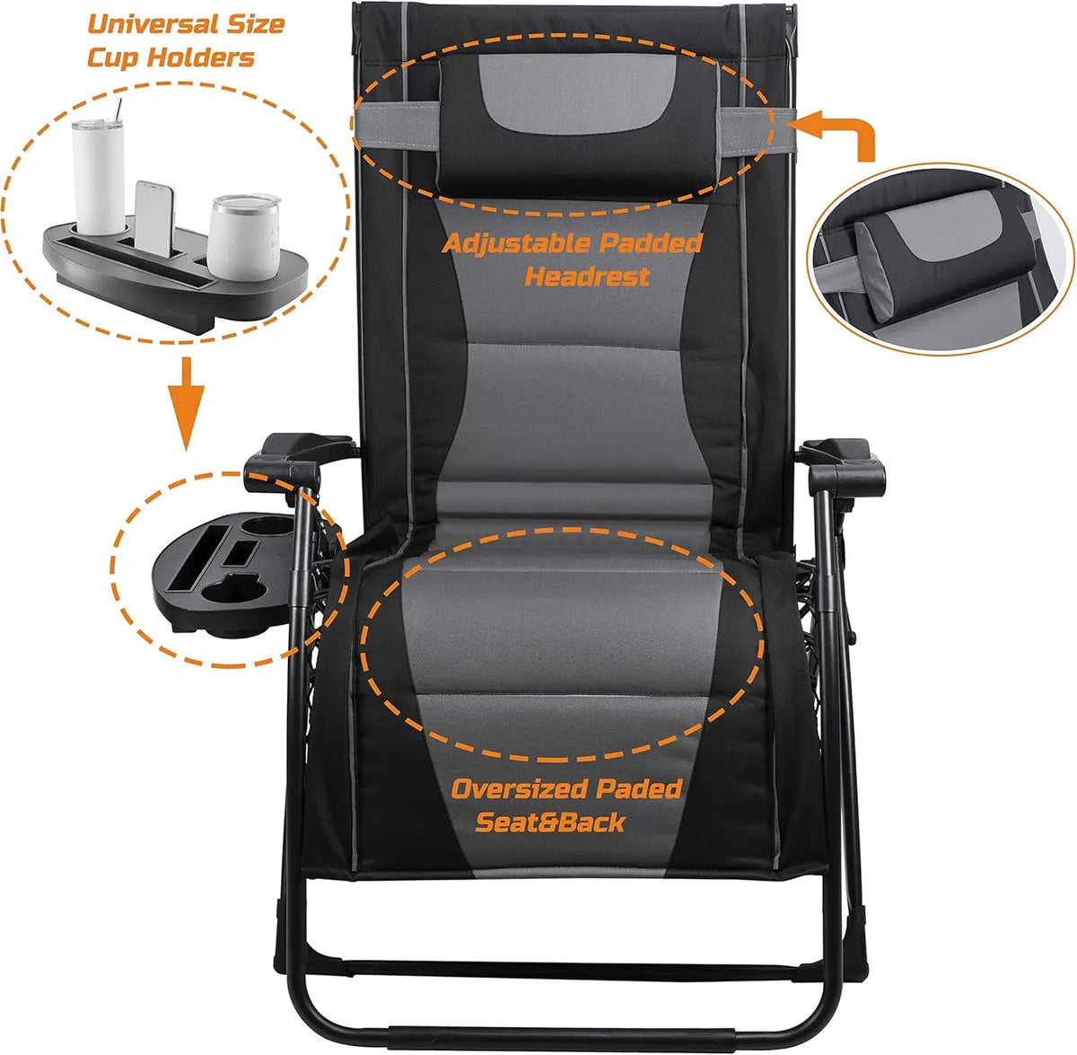 Zero Gravity Reclining Folding Chair With Sunshade For Outdoors
