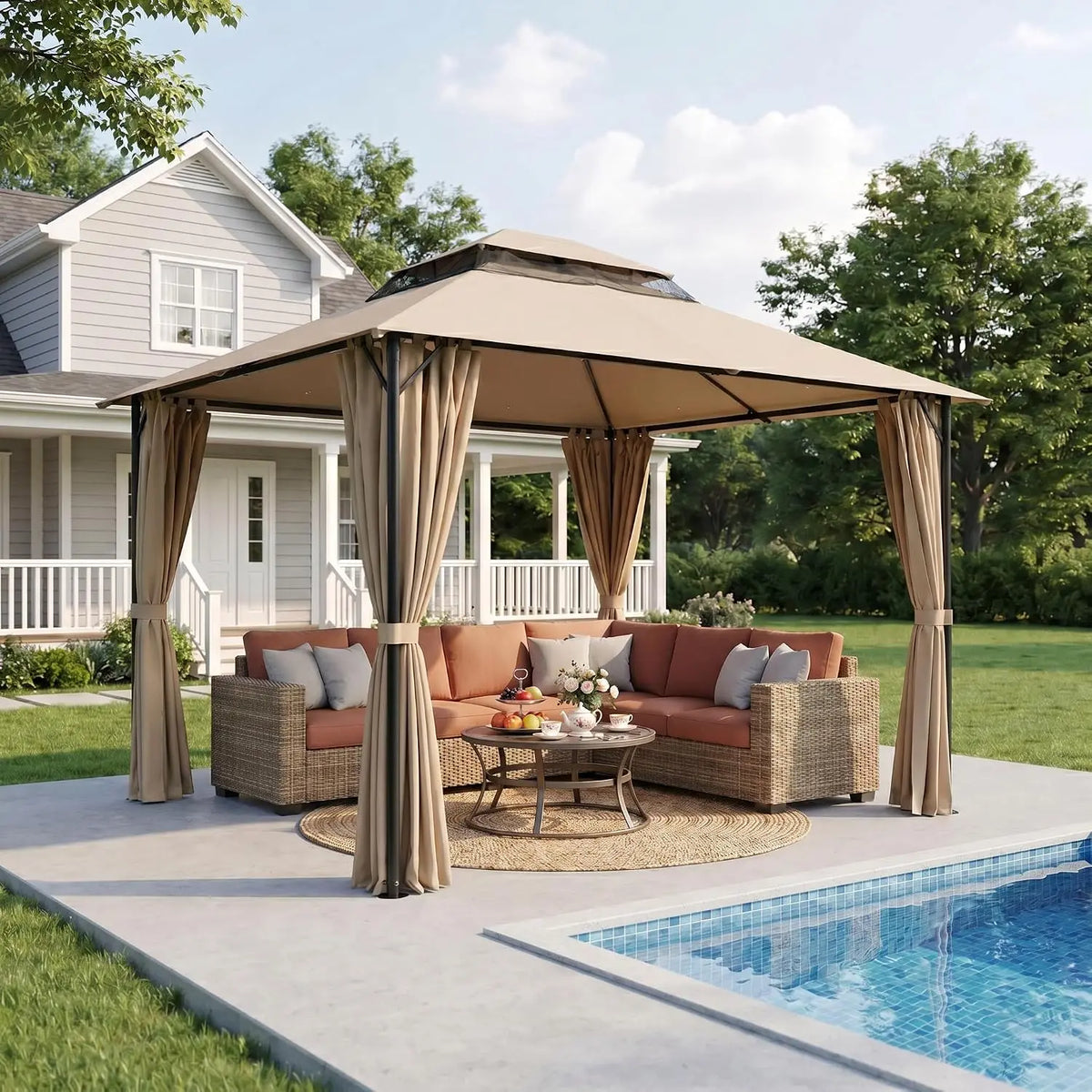 Tooluck Heavy Duty Steel Frame Gazebo With Cold Proof Curtains