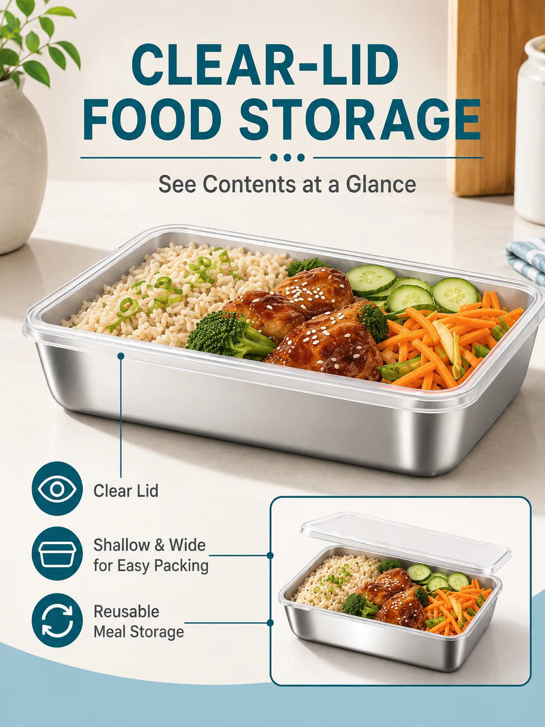 Leakproof Stainless Steel Meal Prep Container With Stackable Design