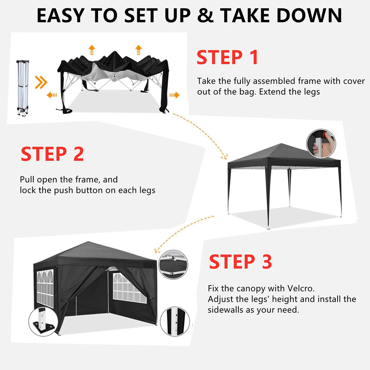 Tooluck Waterproof Instant Pop Up Canopy Tent With Sidewalls