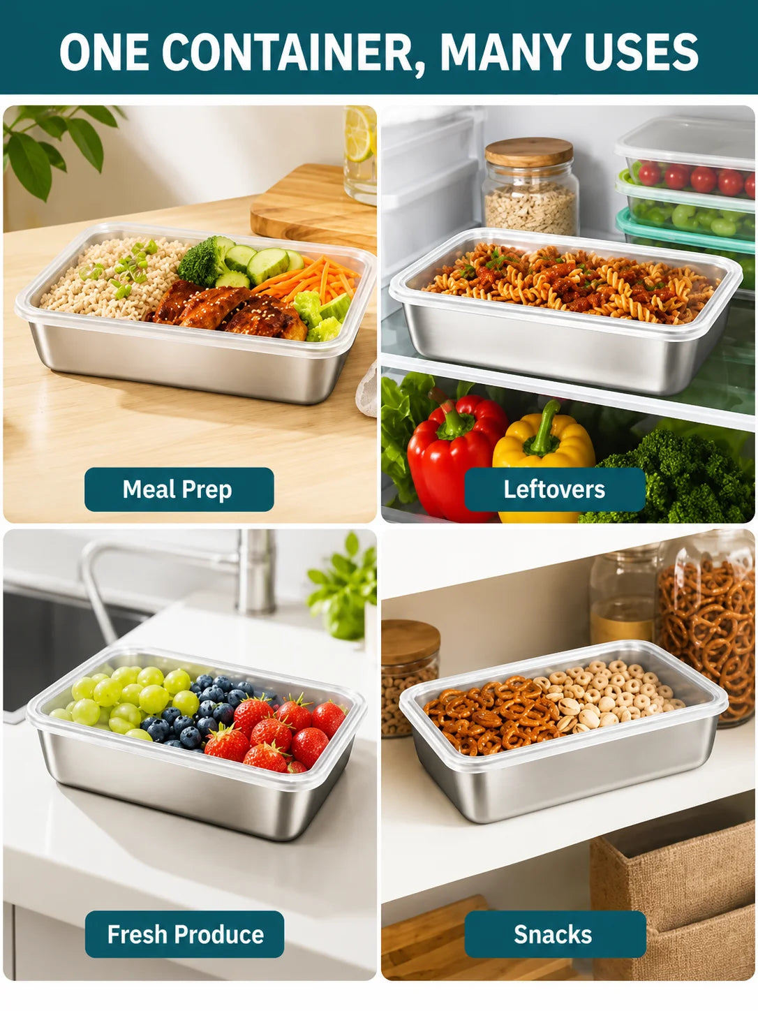 Stainless Steel Leakproof Meal Prep Container Stackable Bento Box