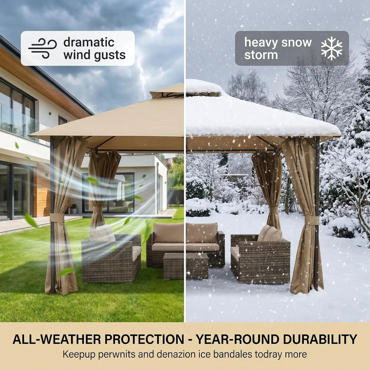 Tooluck Heavy Duty Steel Frame Gazebo With Cold Proof Curtains