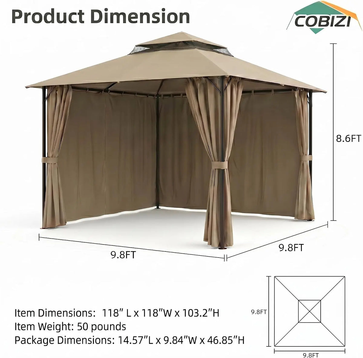 Tooluck Heavy Duty Steel Frame Gazebo With Cold Proof Curtains