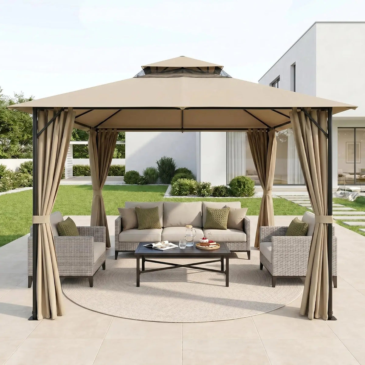 Tooluck Heavy Duty Steel Frame Gazebo With Cold Proof Curtains