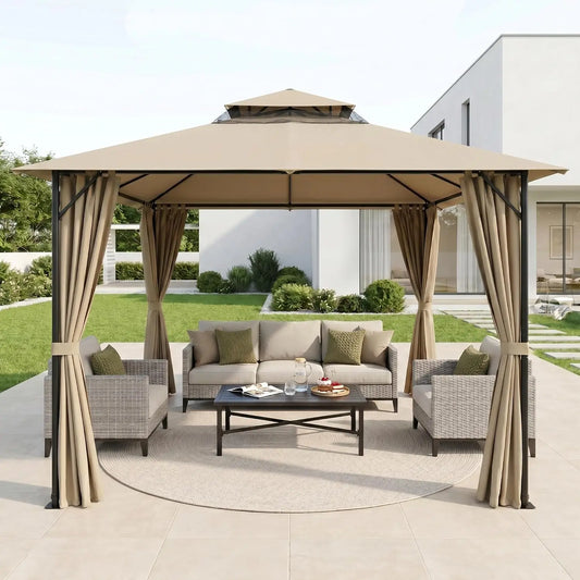 Tooluck Heavy Duty Steel Frame Gazebo With Cold Proof Curtains