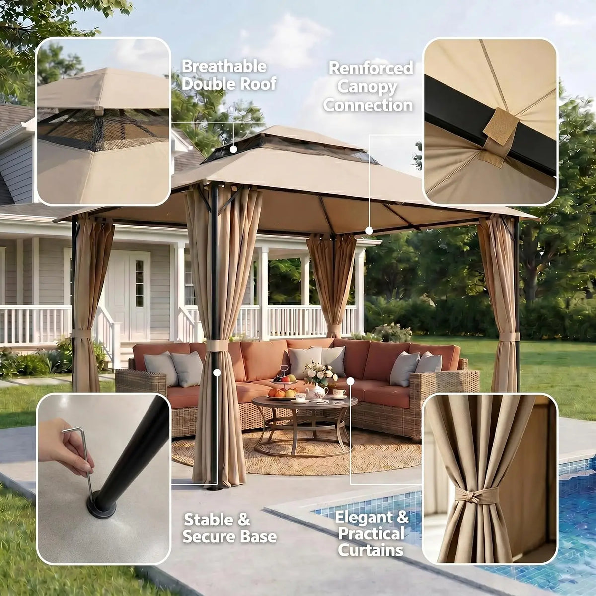 Tooluck Heavy Duty Steel Frame Gazebo With Cold Proof Curtains