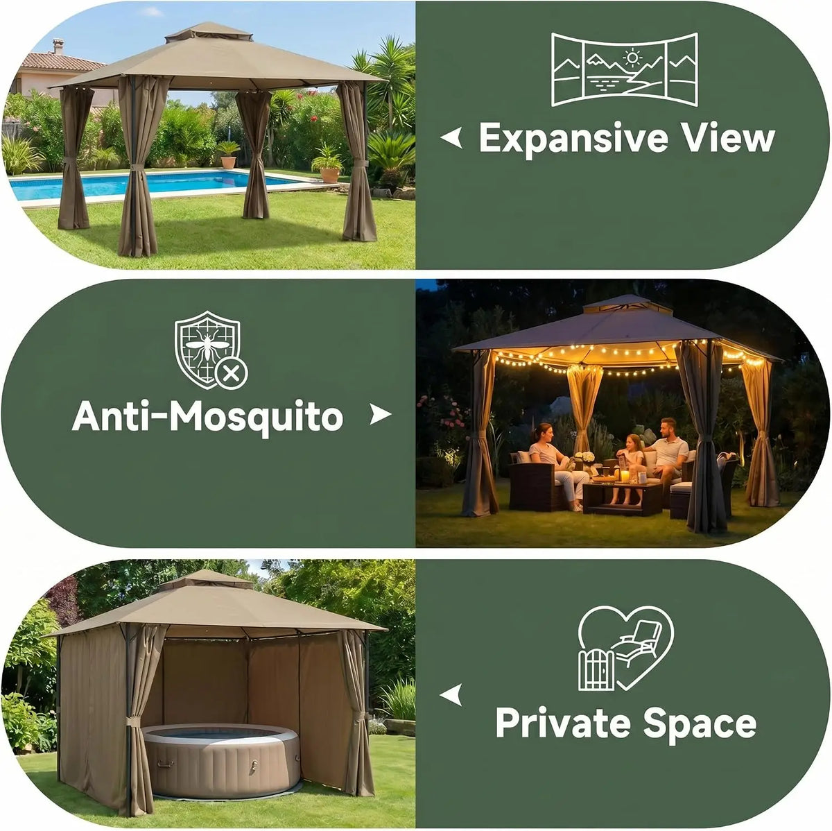 Tooluck Heavy Duty Steel Frame Gazebo With Cold Proof Curtains