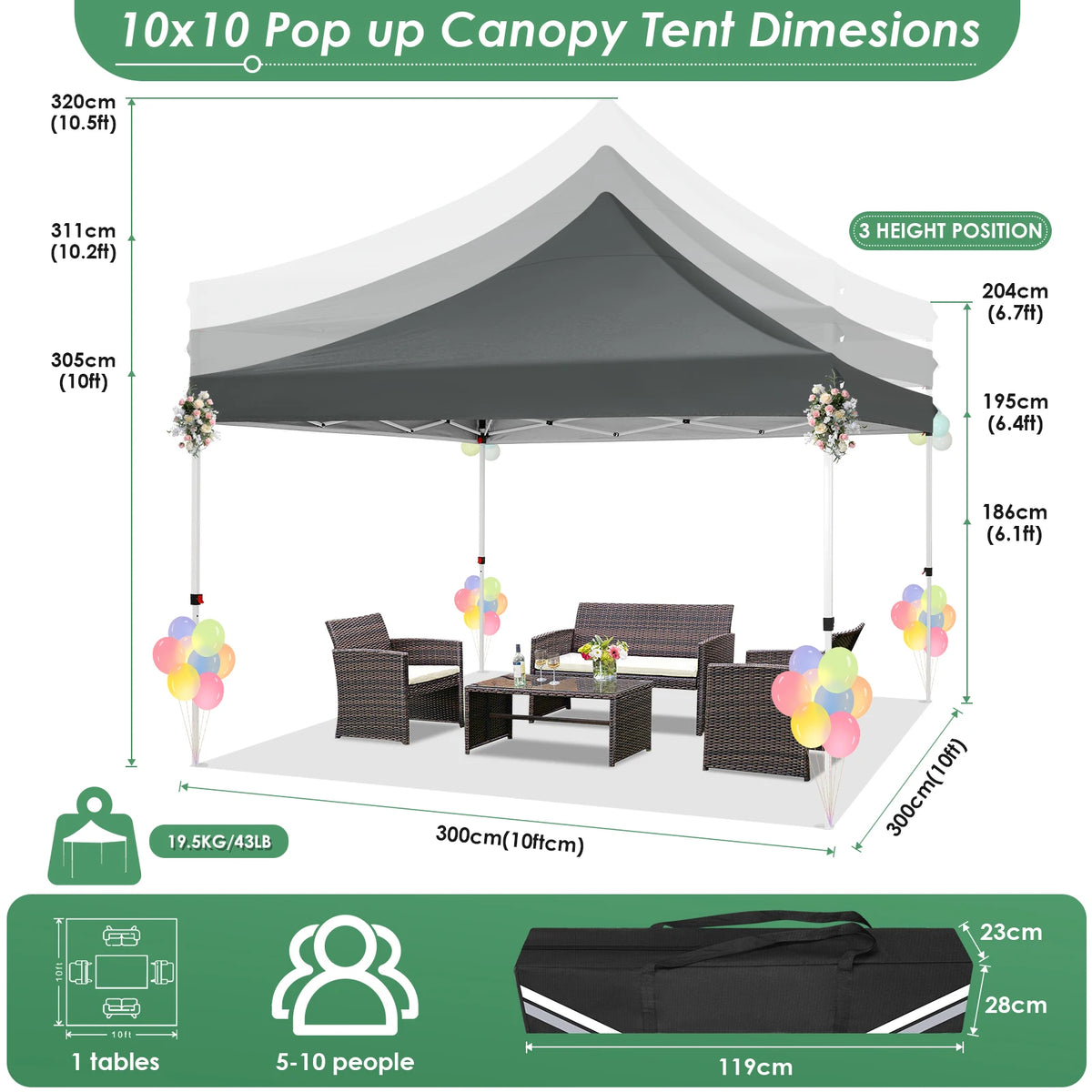 Tooluck Waterproof Instant Canopy Featuring Removable Sidewalls