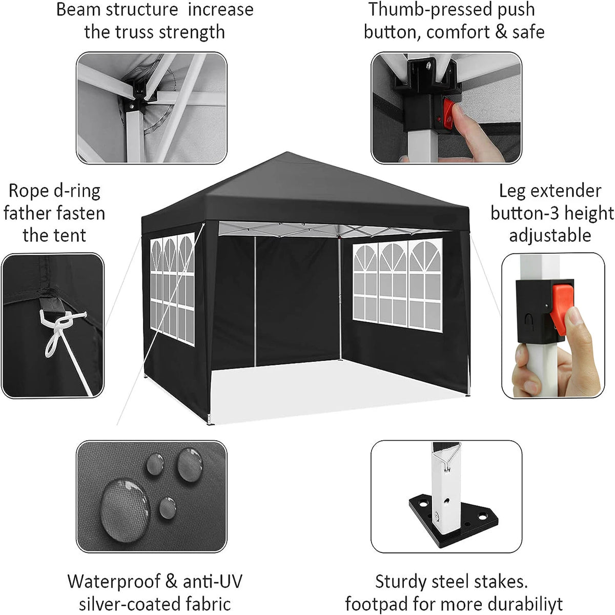 Tooluck Waterproof Instant Pop Up Canopy Tent With Sidewalls