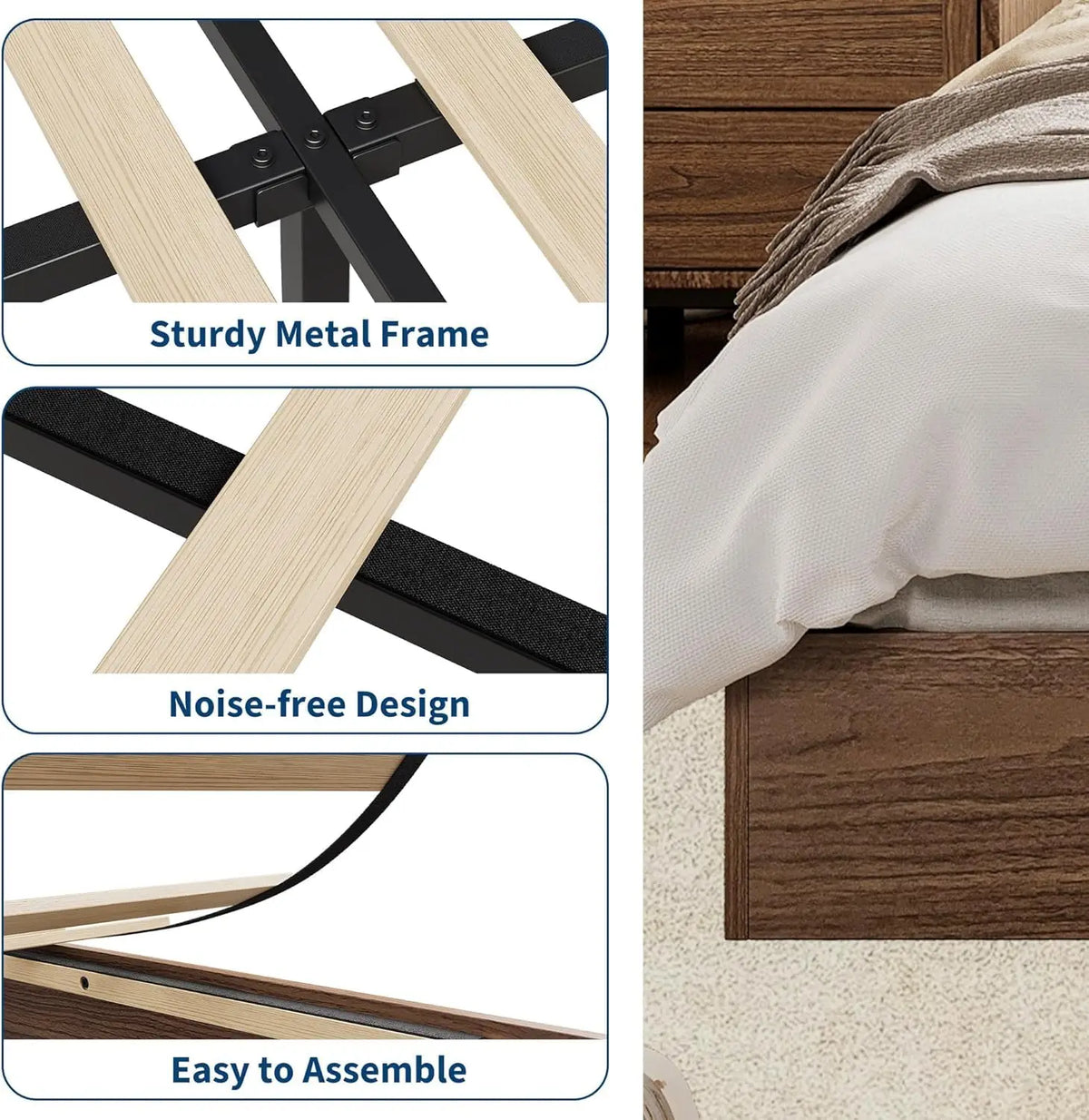 Modern Wooden Platform Bed Frame With Sturdy Slats Easy Assembly