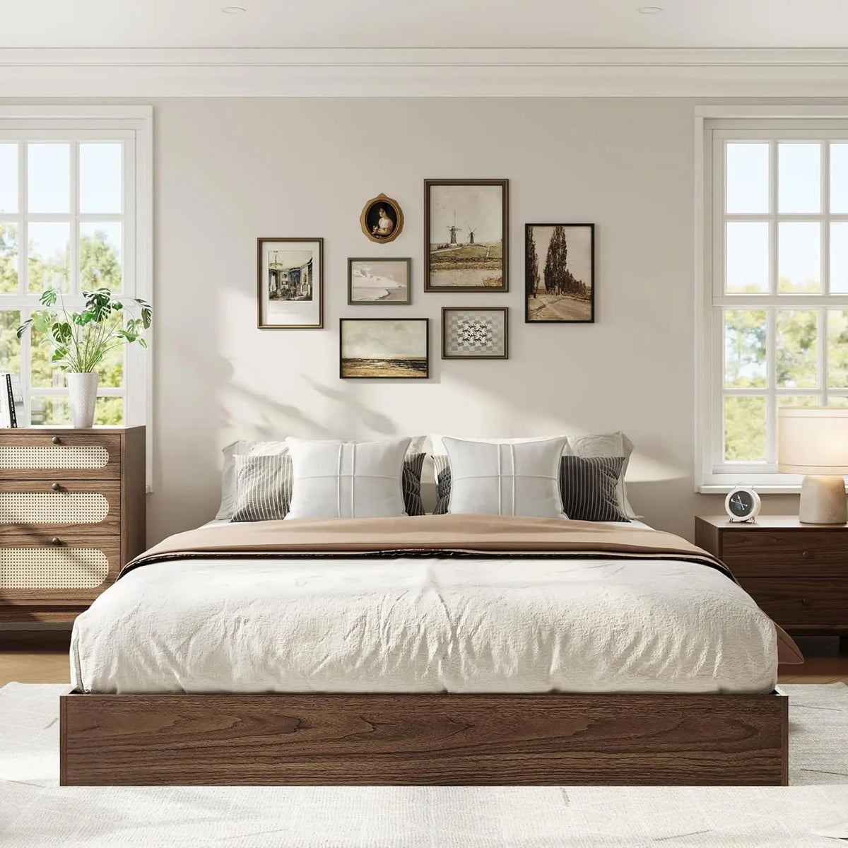 Modern Wooden Platform Bed Frame With Sturdy Slats Easy Assembly