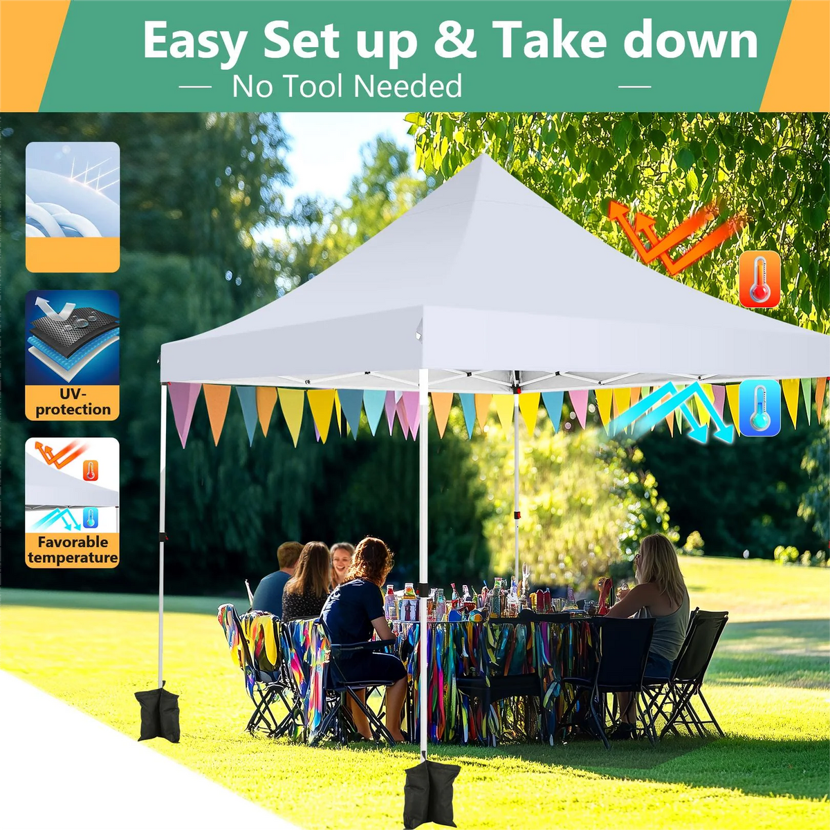 Tooluck Waterproof Instant Canopy Featuring Removable Sidewalls