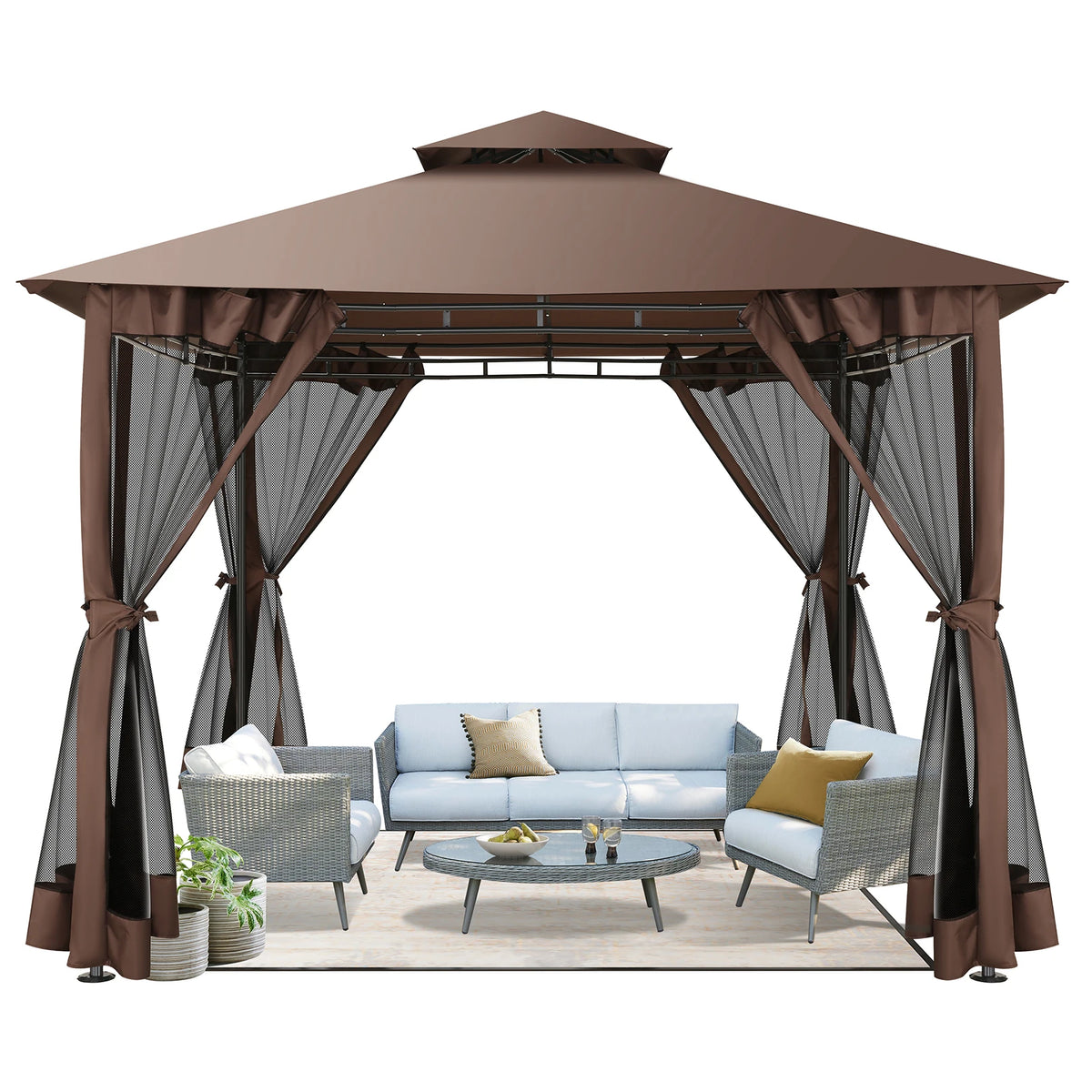 Tooluck Heavy Duty Steel Frame Gazebo With Cold Proof Curtains