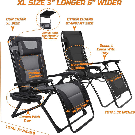 Zero Gravity Reclining Folding Chair With Sunshade For Outdoors