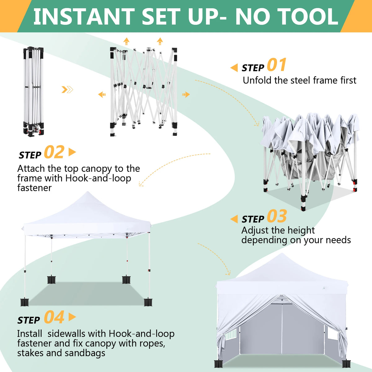Tooluck Waterproof Instant Canopy Featuring Removable Sidewalls