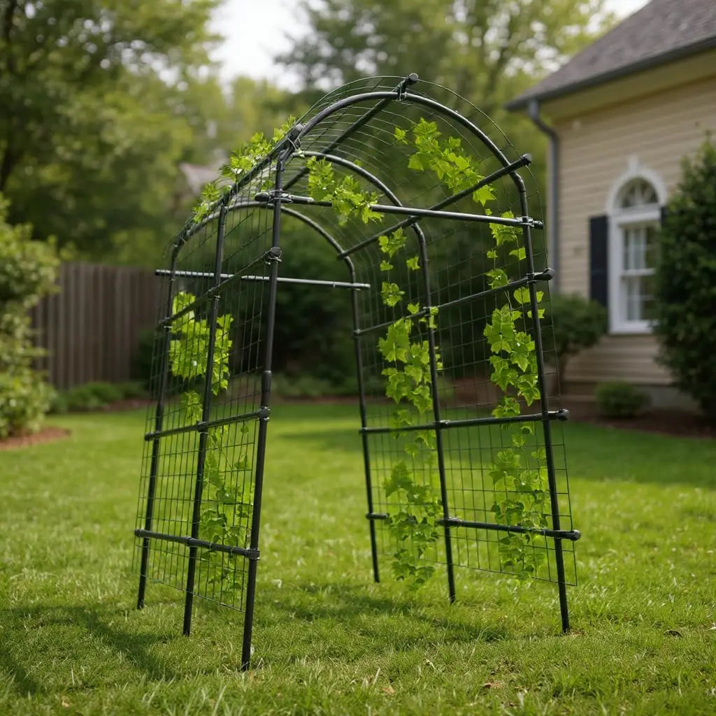 Metal Garden Arch Trellis With Netting For Climbing Plants