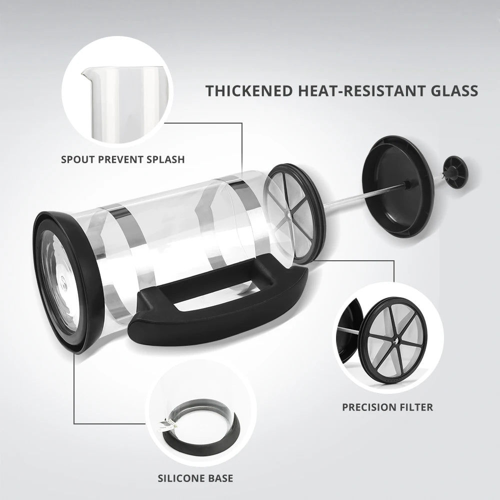Recafimil French Press Coffee Maker With Borosilicate Glass Filter Carafe
