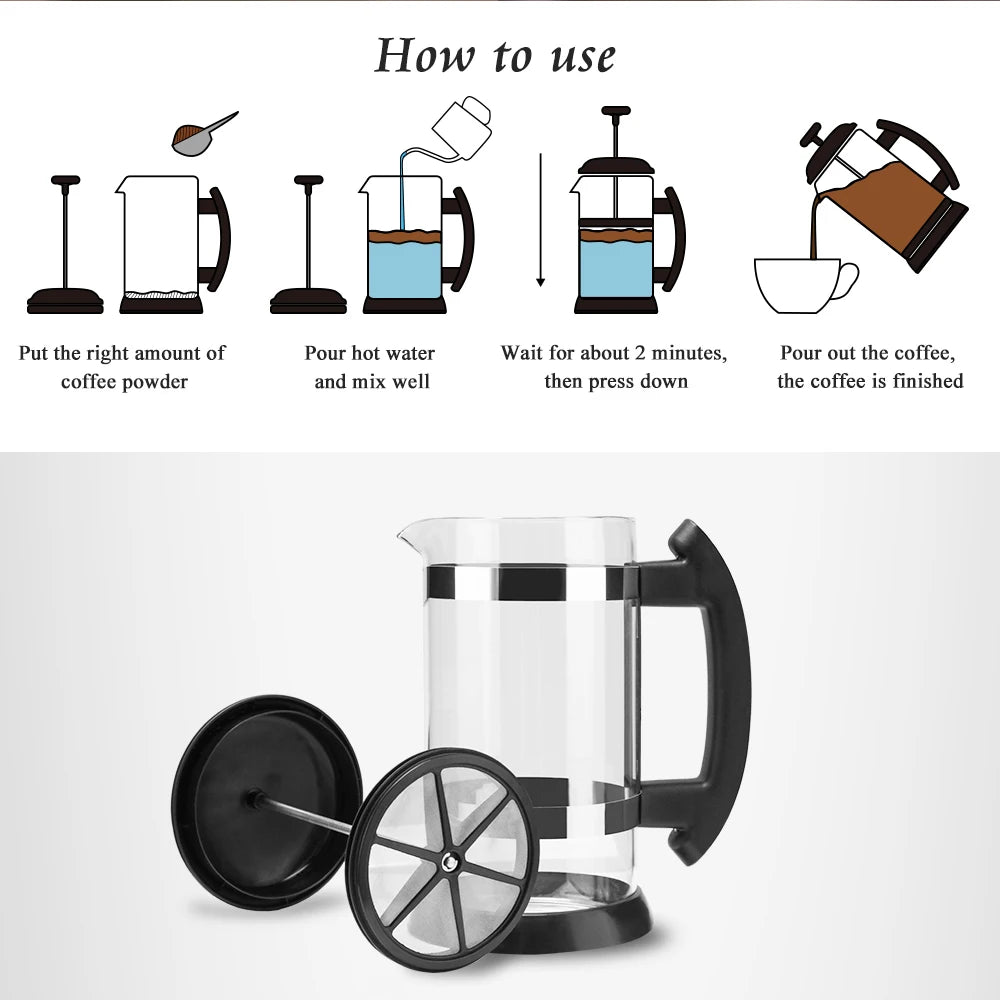 Recafimil French Press Coffee Maker With Borosilicate Glass Filter Carafe