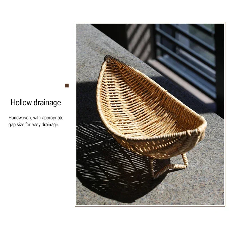 Hand Woven Imitation Rattan Fruit Basket Home Kitchen Storage