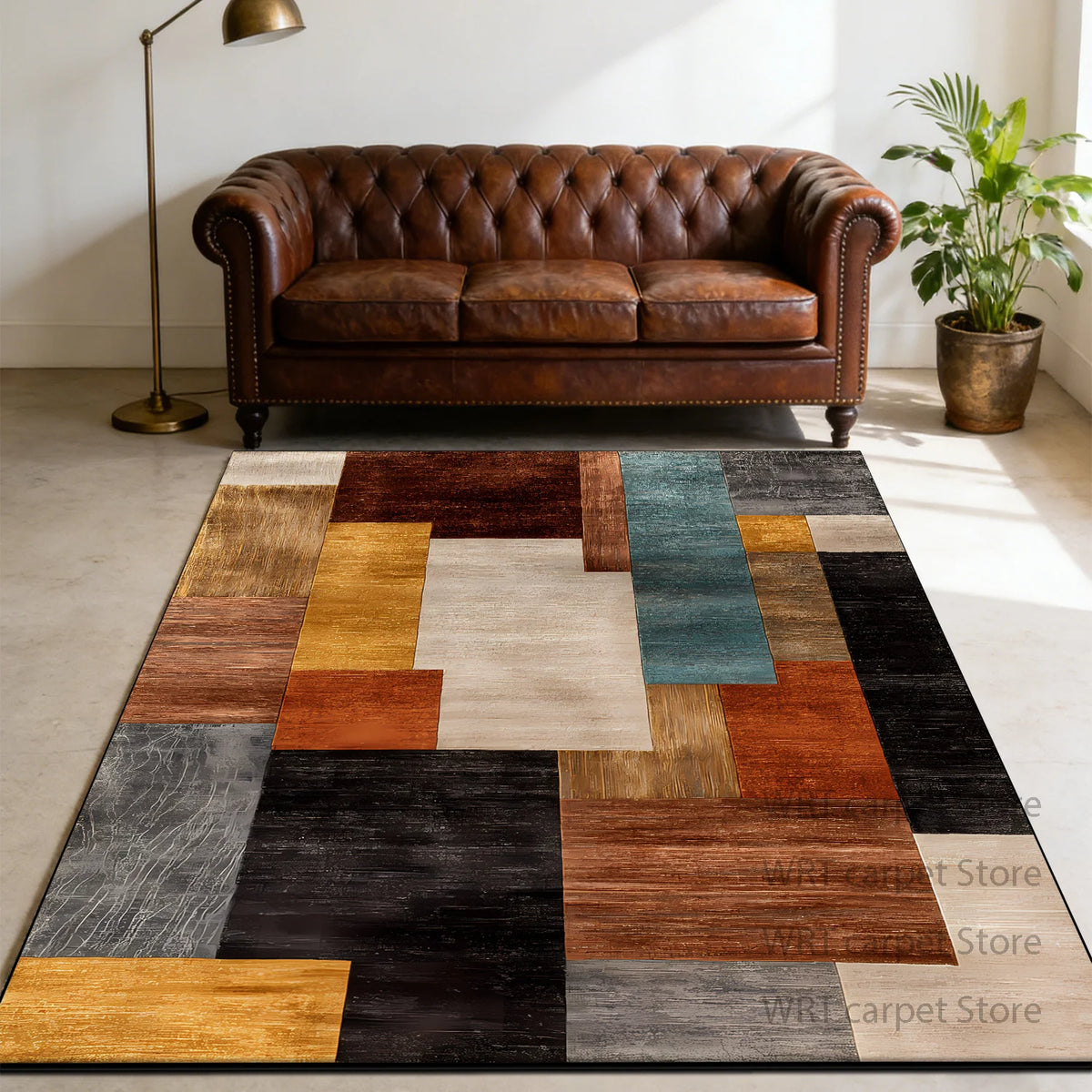 Retro Geometric Washable Anti Slip Polyester Area Rug For Homes