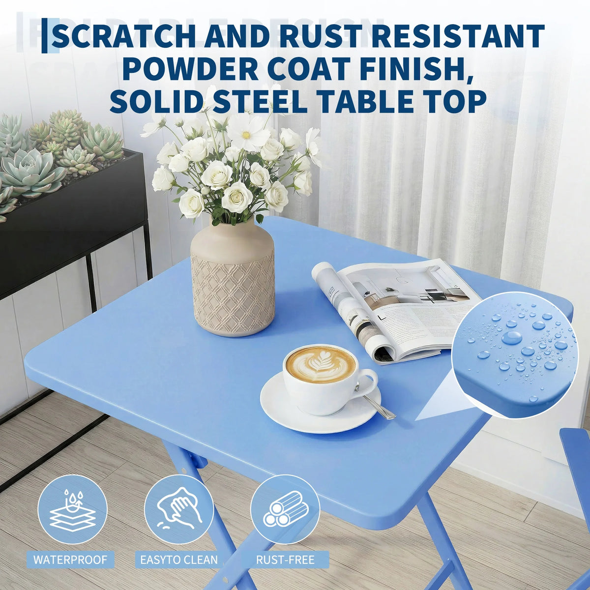 GarveeLife Folding Patio Bistro Set With Table And Two Chairs