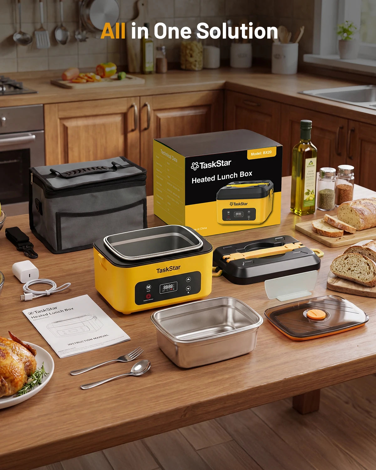 Portable Heated Lunch Box Cordless Food Warmer With Power Bank